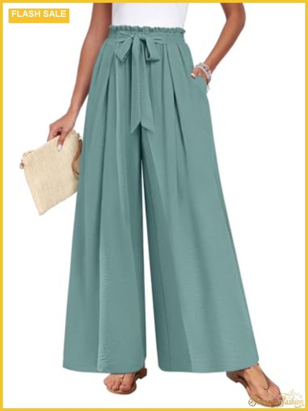 Womens Wide Leg Pants High Waisted Plus Size Palazzo Pants Flowy Trousers with